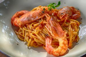 räkpasta med chili och vitlök