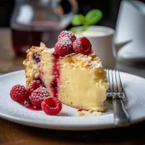 vit kladdkaka med hallon